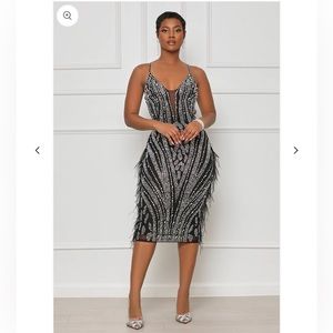 Jeweled black feather dress